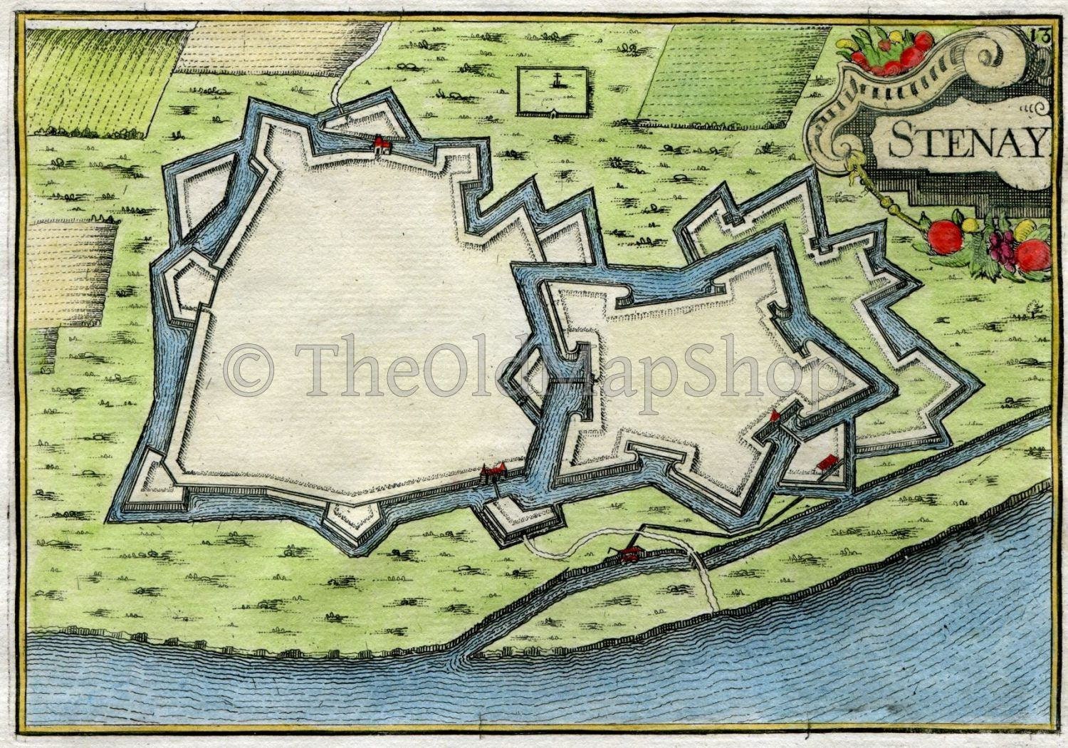 1634 Nicolas Tassin Antique Map Stenay, Fort, Fortified Town Plan, Meuse, France Carte, Print