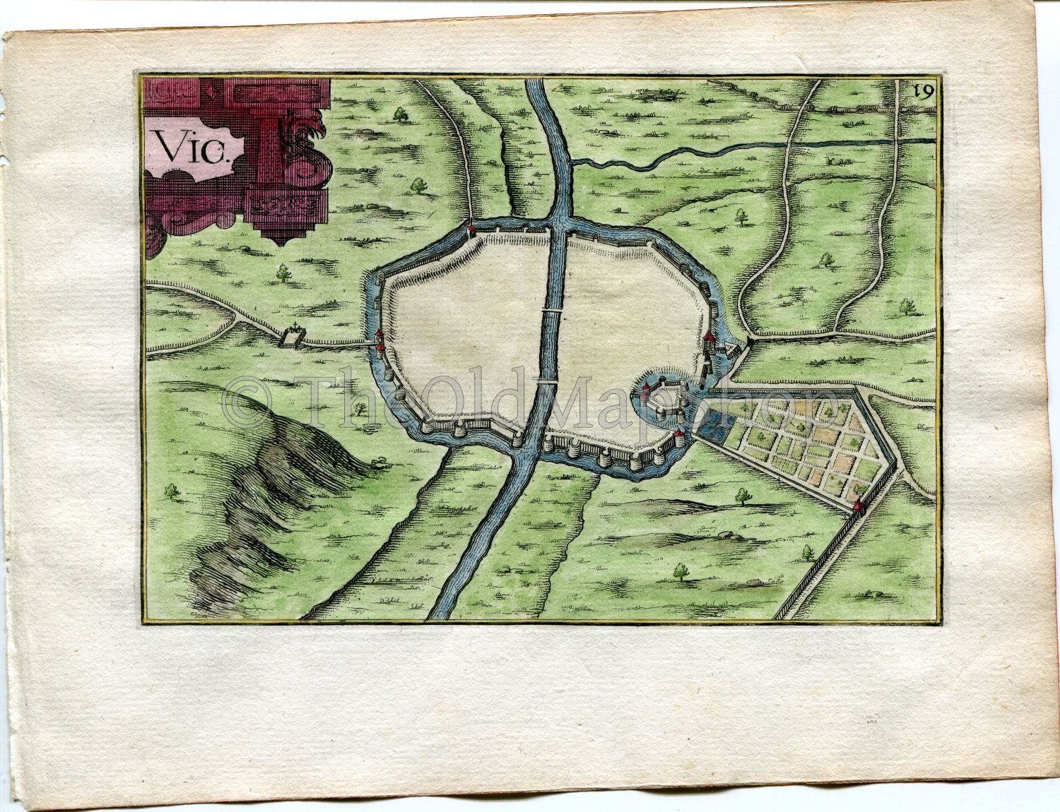 1634 Nicolas Tassin Antique Map Vic-sur-Seille, Fort, Fortified Town Plan, Moselle, France Carte, Print