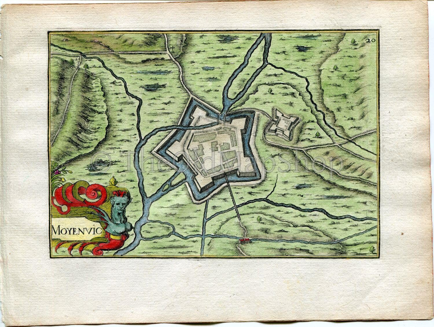 1634 Nicolas Tassin Antique Map Moyenvic, Fort, Fortified Town Plan, Moselle, France Carte, Print