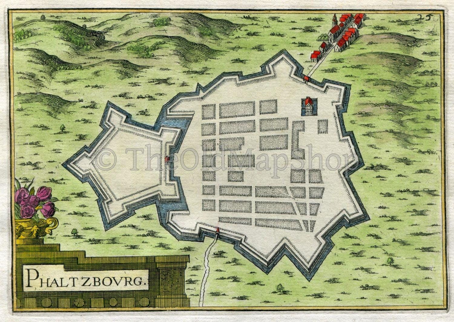 1634 Nicolas Tassin Antique Map Phalsbourg, Fort, Fortified Town Plan, Moselle, France Carte, Print