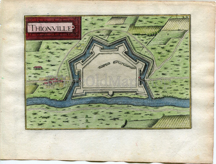 1634 Nicolas Tassin Antique Map Thionville, Fort, Fortified Town Plan, Moselle, France Carte, Print