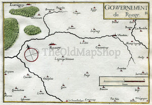 1634 Nicolas Tassin Antique Map Rozay-en-Brie, Courpalay, Gastins, Pecy, Mormant, Vaudoy-en-Brie, Touquin, Seine-et-Marne France Carte Print