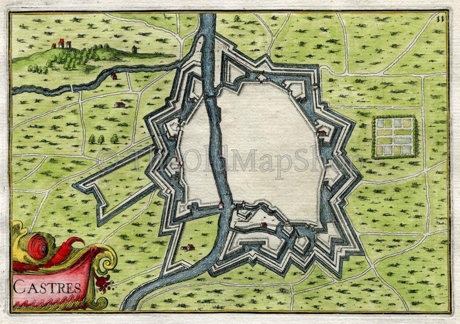 1634 Nicolas Tassin Antique Map Castres, Fort, Fortified Town Plan, Tar, France Carte, Print