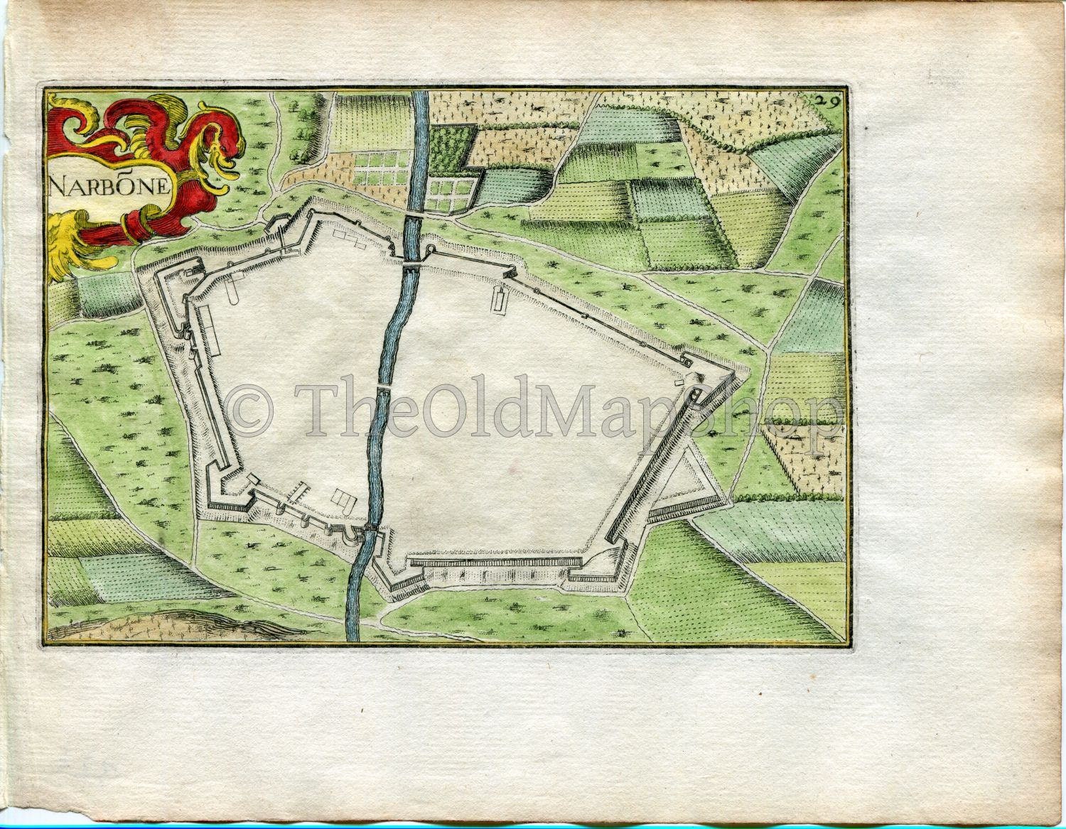 1634 Nicolas Tassin Antique Map Narbonne, Fort, Fortified Town Plan, Aude, France Carte, Print