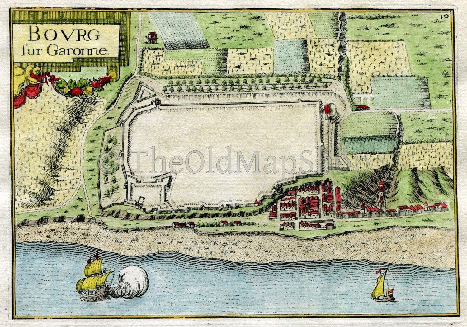 1634 Nicolas Tassin Antique Map Bourg-sur-Gironde, Fort, Fortified Town Plan, Gironde, Nouvelle-Aquitaine, France Carte, Print