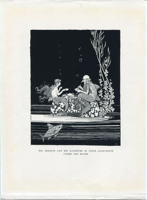 1929 Ida Rentoul Outhwaite Vintage Fairy Print (Mr Merman & His Daughter in their Glass-House under the.) Book Plate The Little Fairy Sister
