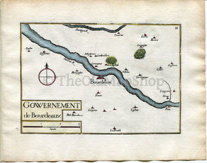 1634 Nicolas Tassin Antique Map Bordeaux, River Garonne, Nouvelle-Aquitaine, Gironde, France Carte Print