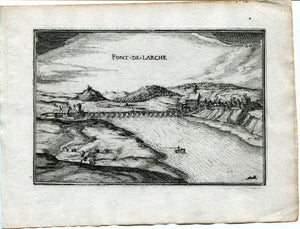 1634 Nicolas Tassin Antique Print, View, Pont-de-l'Arche, Eure, Normandy, France Carte, Map