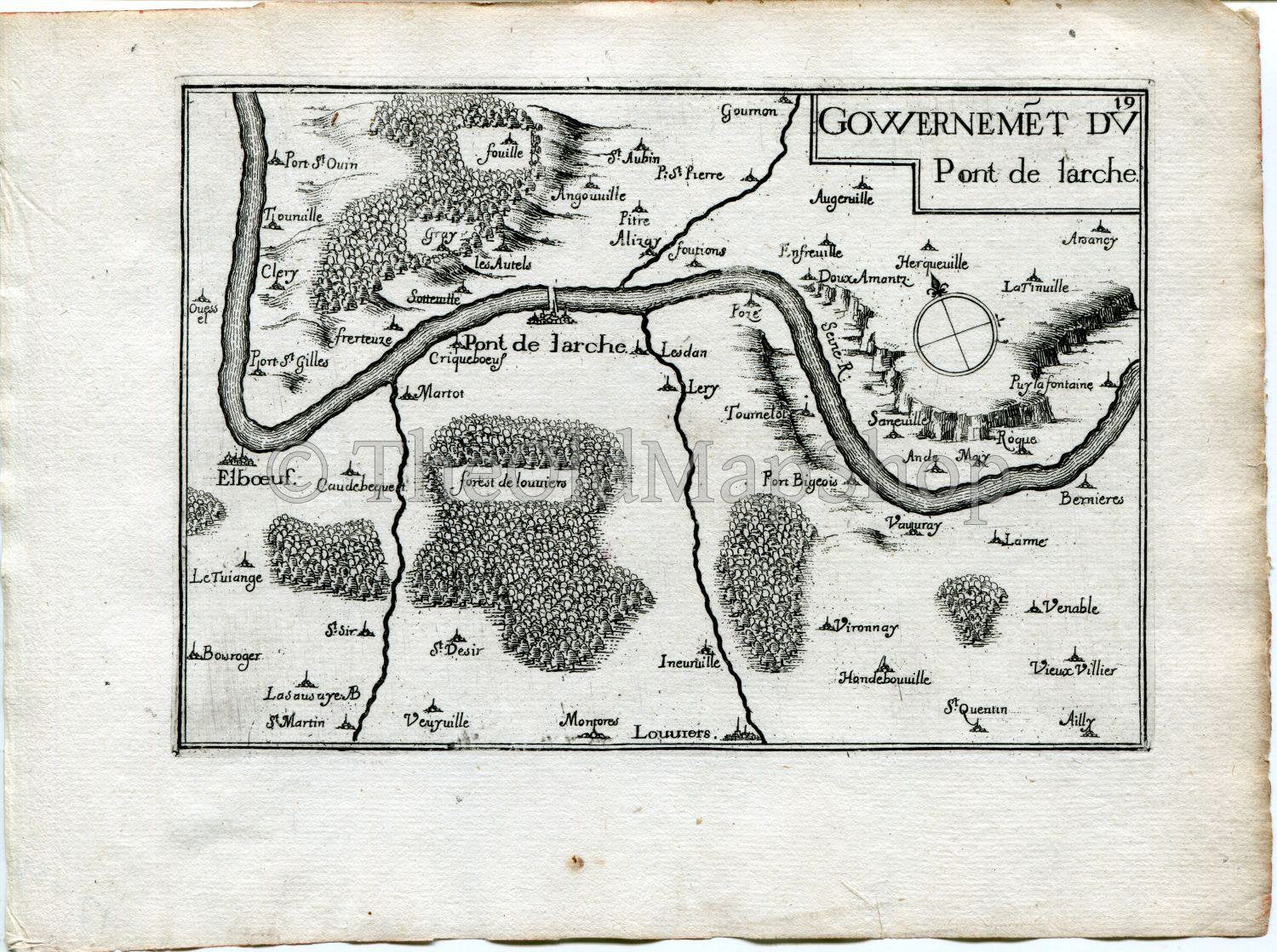 1634 Nicolas Tassin Antique Map Pont de l Arche Alizay Elbeuf