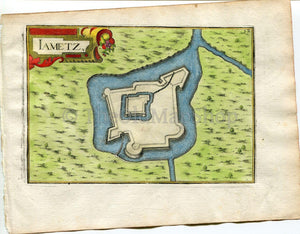 1634 Nicolas Tassin Antique Map Jametz, Fort, Fortification, Meuse, France Carte, Print