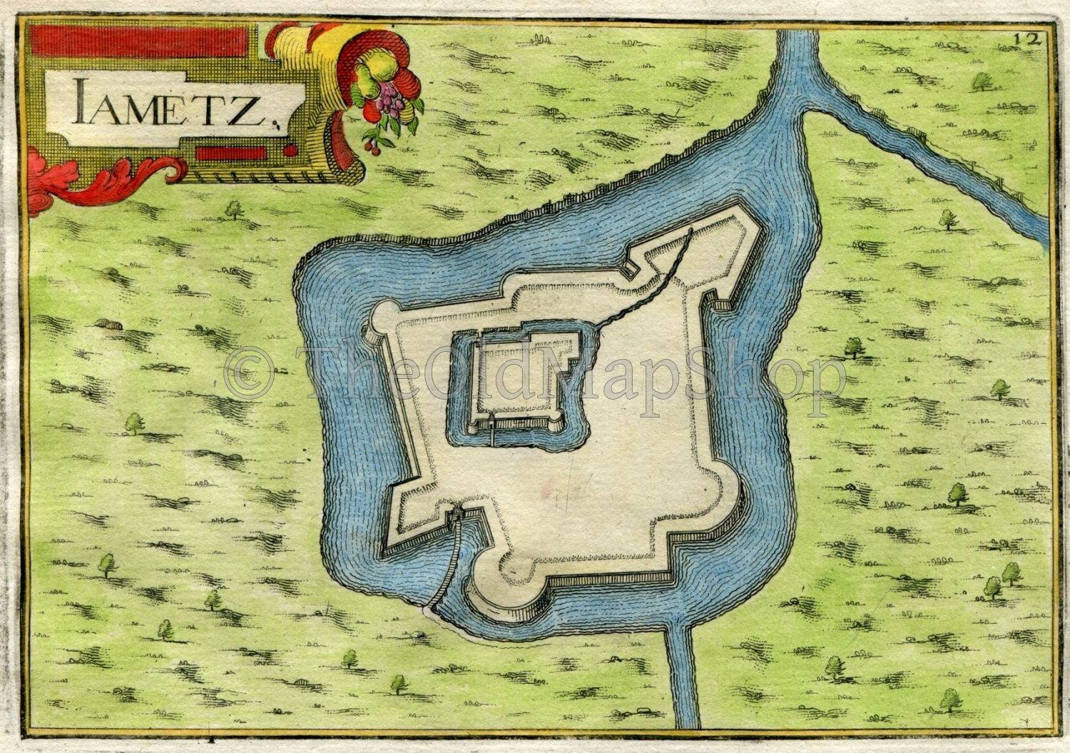 1634 Nicolas Tassin Antique Map Jametz, Fort, Fortification, Meuse, France Carte, Print