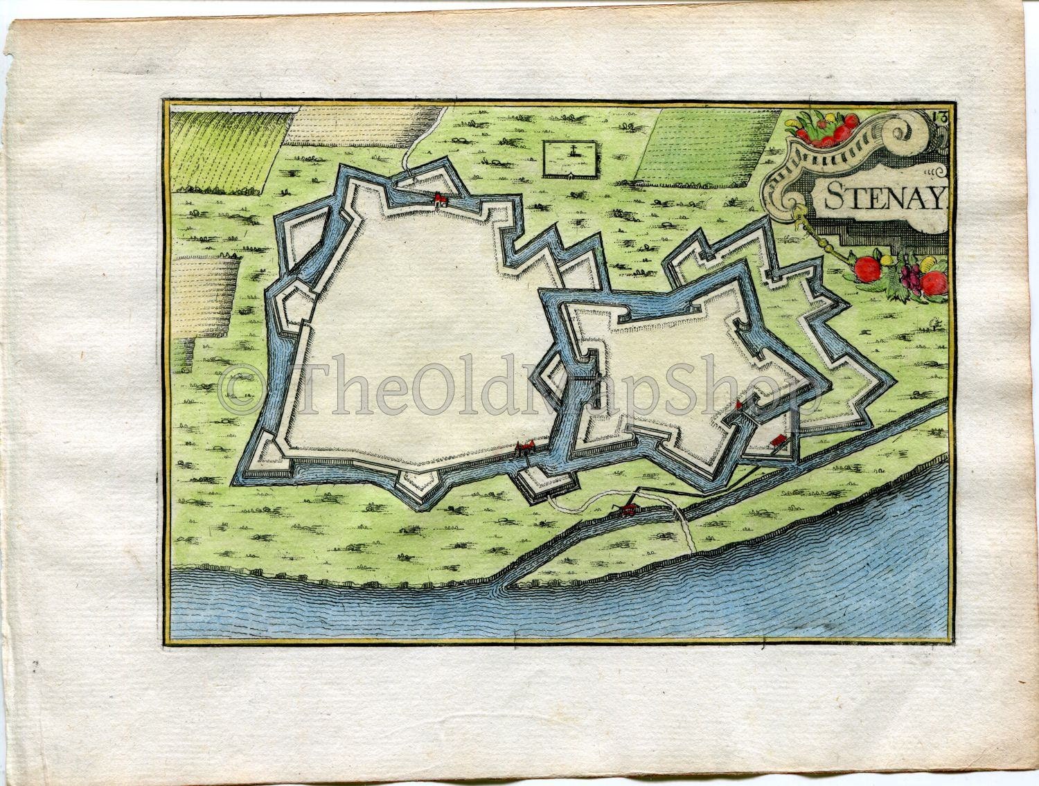 1634 Nicolas Tassin Antique Map Stenay, Fort, Fortified Town Plan, Meuse, France Carte, Print