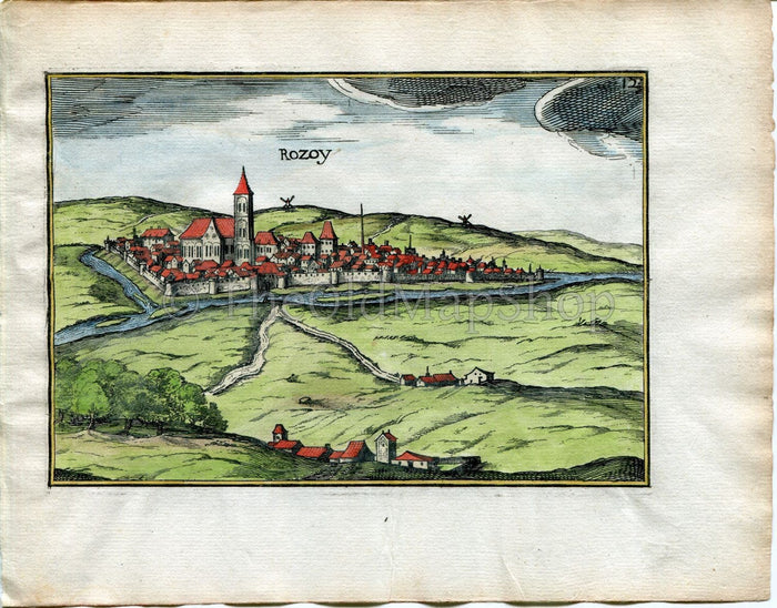 1634 Nicolas Tassin Antique Print, Bird's-eye View Rozay-en-Brie, Seine-et-Marne, Ile-de-France, France Carte, Map