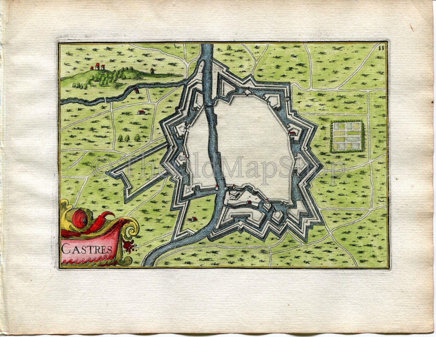 1634 Nicolas Tassin Antique Map Castres, Fort, Fortified Town Plan, Tar, France Carte, Print