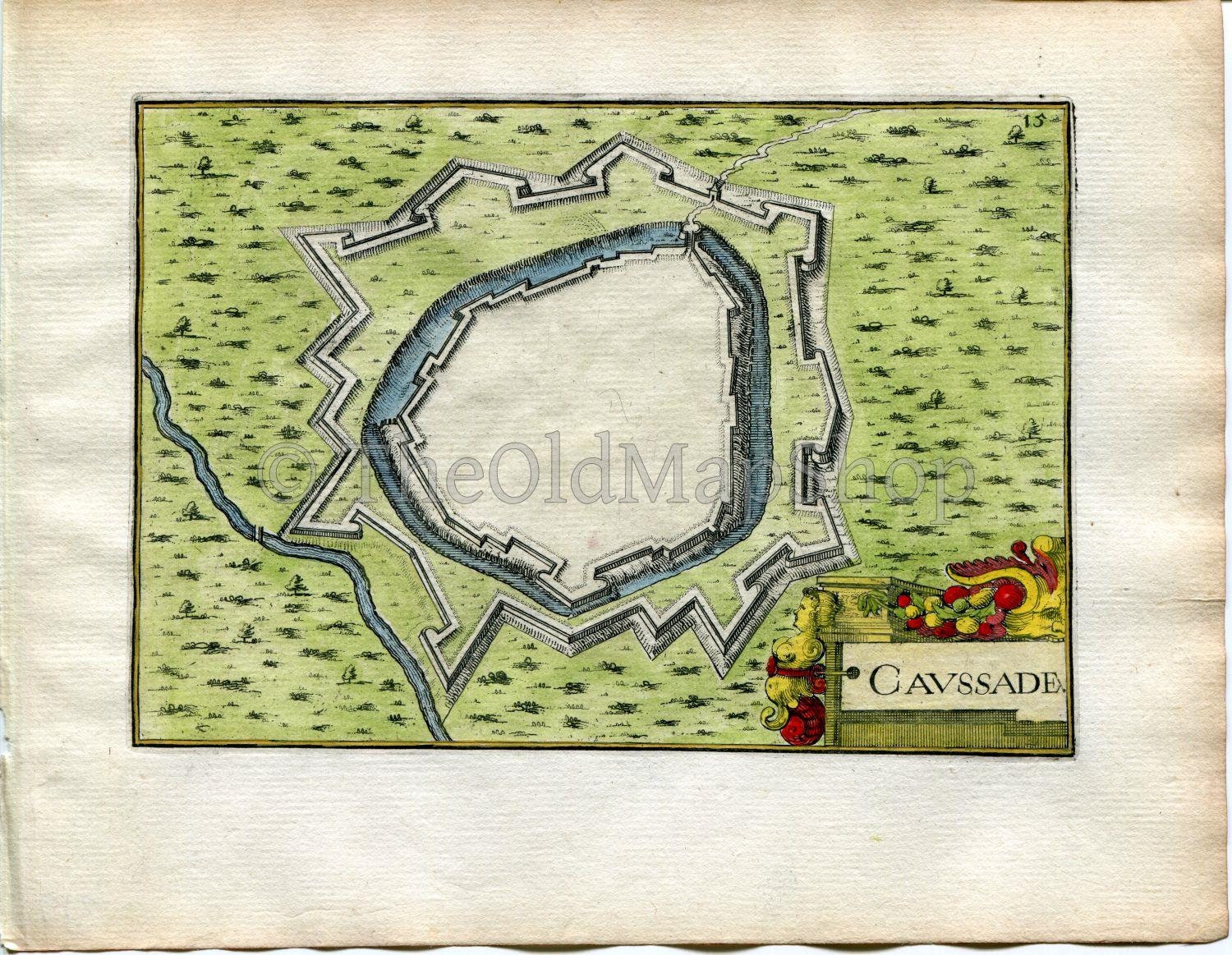 1634 Nicolas Tassin Antique Map Caussade, Fort, Fortified Town Plan, Tarn-et-Garonne, France Carte, Print