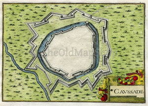 1634 Nicolas Tassin Antique Map Caussade, Fort, Fortified Town Plan, Tarn-et-Garonne, France Carte, Print