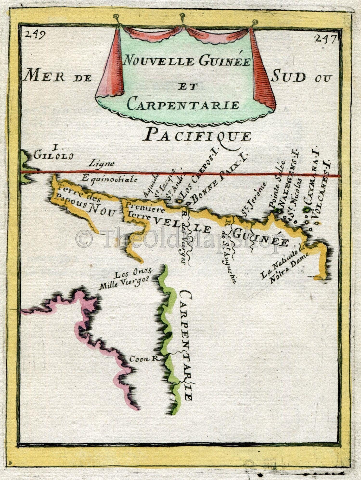 1683 Manesson Mallet Antique Map Australia, New Guinea, Queensland, Cape York Peninsula "Nouvelle Guinee et Carpentarie" Print