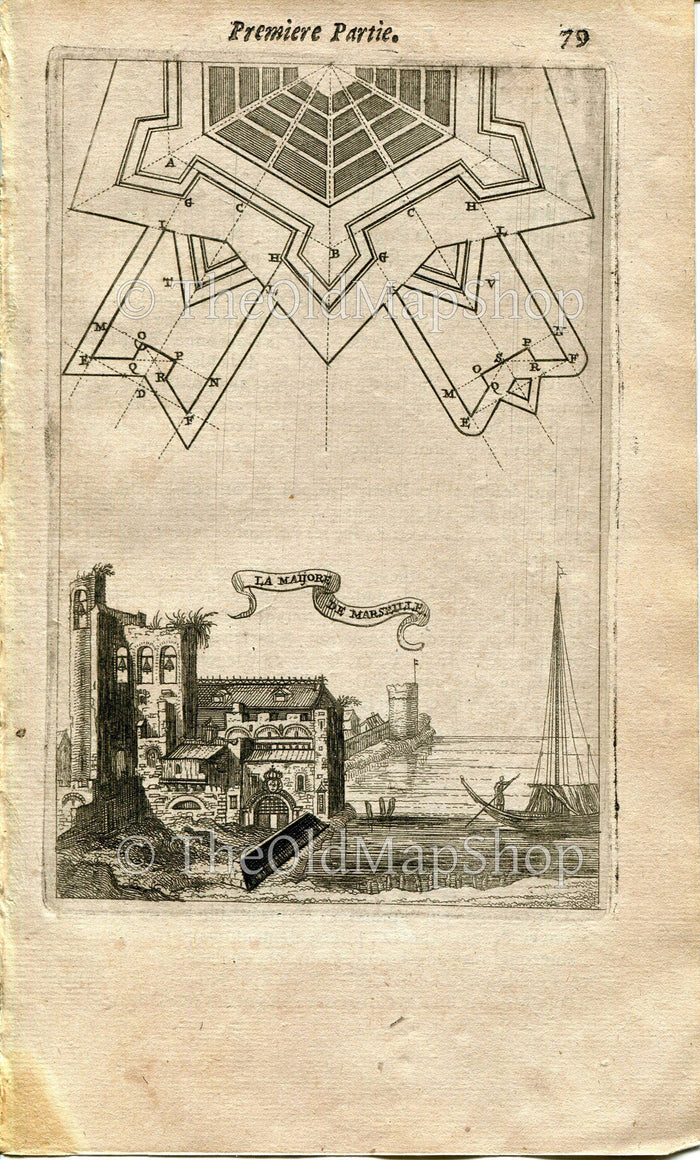 Old Marseille Cathedral, France Antique Print, 1672 Manesson Mallet "Les Travaux De Mars" Engraving, View