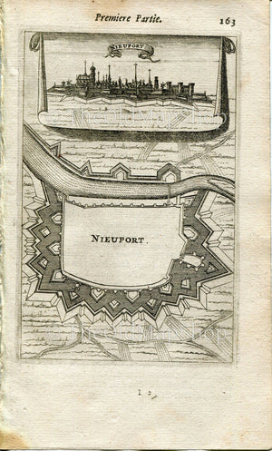 Nieuwpoort, Nieuport, Belgium Antique Print Map Fort Fortified Fortification Town Plan, 1672 Manesson Mallet "Les Travaux De Mars" Engraving