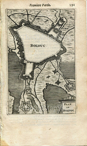 Bolduc, 's-Hertogenbosch, Den Bosch, Bois-le-Duc Antique Print Map Fort Fortified Fortification Town Plan, 1672 Mallet "Les Travaux De Mars"