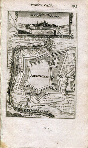 Arronches, Portugal, Antique Print Map Fort Fortified Fortification Town Plan, 1672 Manesson Mallet "Les Travaux De Mars" Engraving