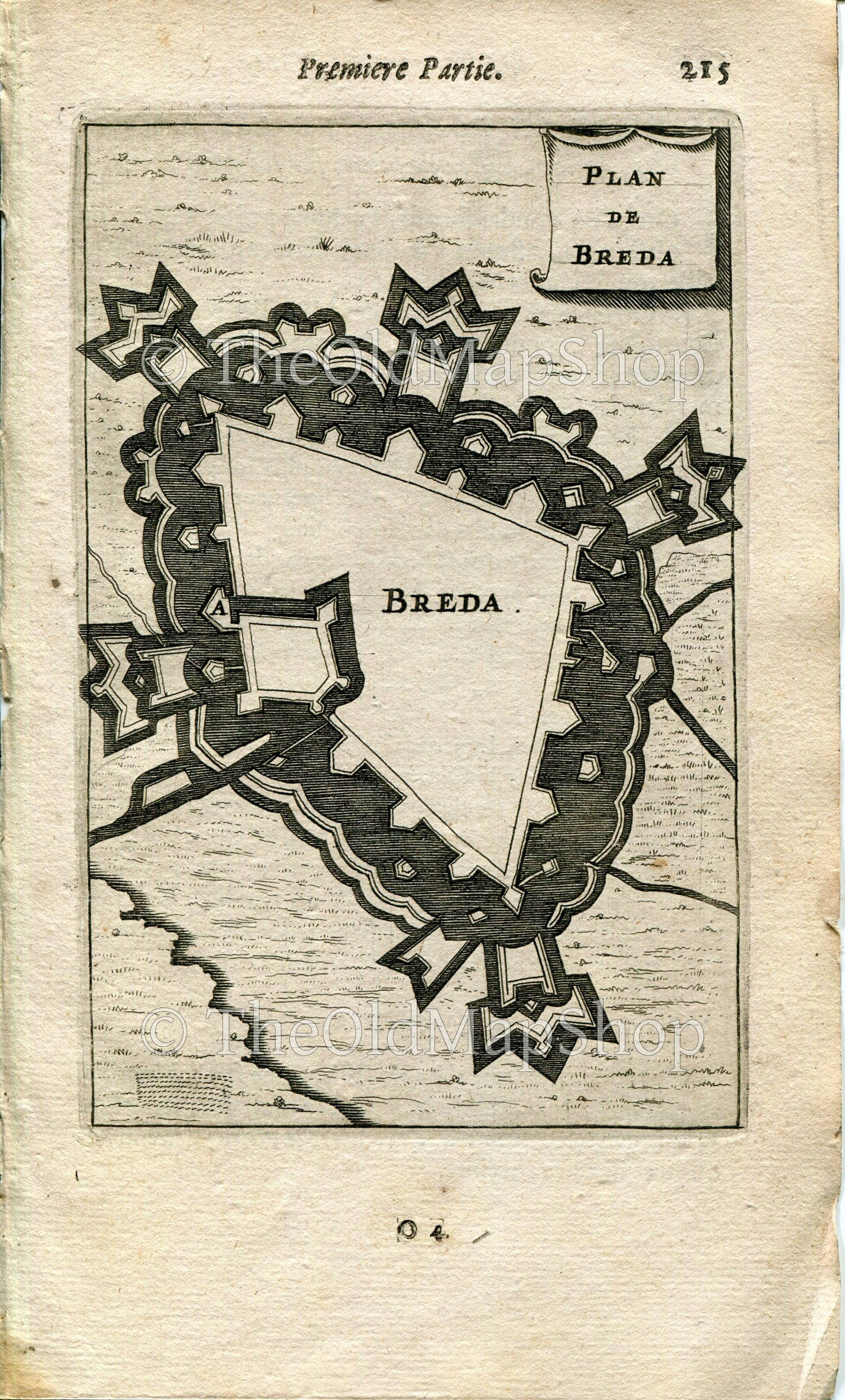 Breda, Netherlands, Antique Print Map Fort Fortified Fortification Town Plan, 1672 Manesson Mallet "Les Travaux De Mars" Engraving