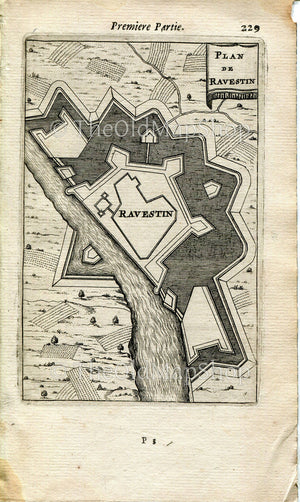 Ravestin, Ravenstein, Netherlands, Antique Print Map Fort Fortified Fortification Town Plan, 1672 Manesson Mallet "Les Travaux De Mars"