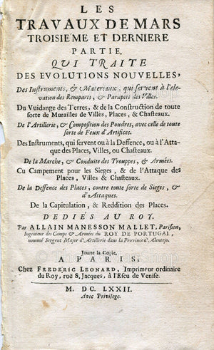 Le Quesnoy, France, Antique Print, Map, 1672 Manesson Mallet "Les Travaux De Mars" Engraving, Bird's-eye Perspective View