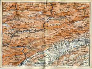 1899 Biel, Bienne, Solothurn, Grenchen, Tavannes, Reconviller, Eschert, Perrefitte, Switzerland Antique Baedeker Map, Print