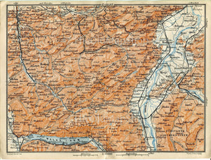 1899 Weesen, Walenstadt, Vaduz, Wildhaus, Wattwil, Appenzell, St Gallen, Feldkirch, Switzerland Antique Baedeker Map, Print