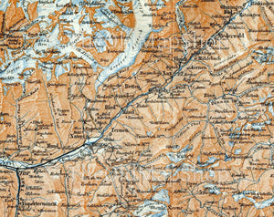 1899 Grachen, Stalden, Visp, Naters, Brig, Grengiols, Niederwald, Blitzingen, Switzerland, Antique Baedeker Map, Print