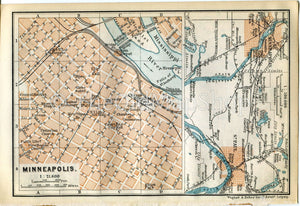 1899 Minneapolis, St Paul, Minnesota, United States, Antique Baedeker Map, Print