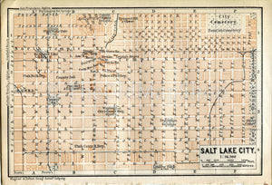 1899 Salt Lake City, Utah, United States, Antique Baedeker Map, Print