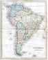 c.1840 South America, Antique Map, Brazil, Argentina, Chili, Bolivia, Peru, Colombia, Print by John Dower, Hand Colored
