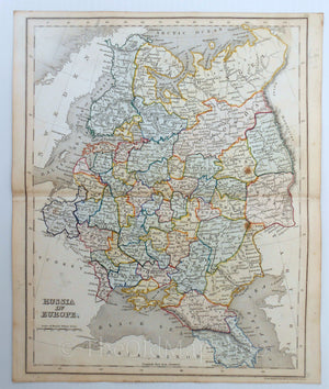c.1840 Russia in Europe, Antique Map, Print by John Dower, Hand Colored