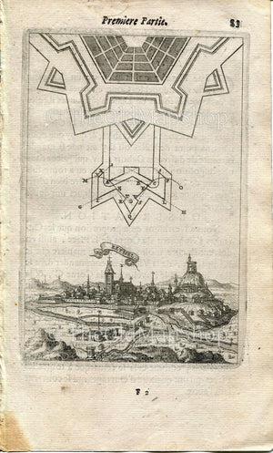 Rethel, France Antique Print, Map, 1672 Manesson Mallet "Les Travaux De Mars" Engraving, Bird's-eye, Perspective View