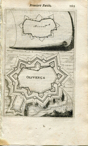 Olivenza, Olivença, Spain Antique Print, Map, Fort Fortified Fortification Town Plan, 1672 Manesson Mallet "Les Travaux De Mars" Engraving