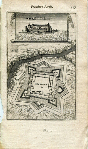 Ferreira do Alentejo, Portugal, Antique Print Map Fort Fortified Fortification Town Plan, 1672 Manesson Mallet "Les Travaux De Mars"