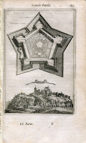 Fortress of Miolans, Château de Miolans, Savoy, France, Antique Print, Map, Engraving, 1672 Manesson Mallet "Les Travaux De Mars"