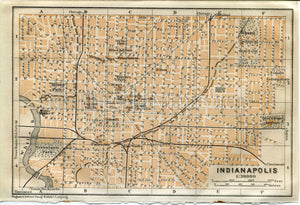 1909 Indianapolis, Indiana, Antique Baedeker Map, Print