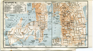 1909 Newport, Rhode Island, Antique Baedeker Map, Print