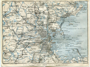 1909 Boston, Cambridge, Lynn, Marblehead, Quincy, Lexington, Kingham, Brookline, Wakefield, Salem, Massachusetts, Antique Baedeker Map