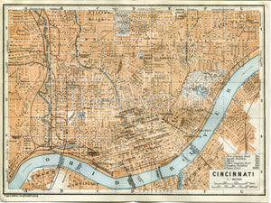 1909 Cincinnati, Ohio, Antique Baedeker Map, Print
