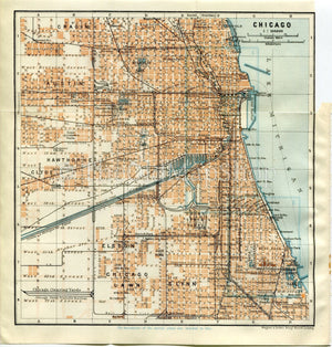 1909 Chicago, Illinois Antique Baedeker Map