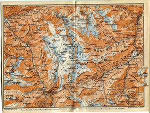 1899 Innertkirchen, Andermatt, Hospental, Zumdorf, Realp, Wassen, Guttannen, Switzerland Antique Baedeker Map, Print