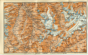 1899 Liddes, Orsieres, Bourg-Saint-Pierre, Grand Combin, Monte Gele, Switzerland, Antique Baedeker Map, Print