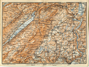 1899 Mollens, Biere, Ballens, Apples, Morgesm Cossonay, La Sarraz, Cottens, L'Abbaye, Switzerland, Antique Baedeker Map, Print