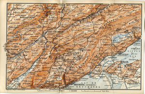 1899 Neuchatel, Saint-Blaise, La Neuveville, Ligerz, La Chaux-de-Fonds, Le Locle, Renan, Saint-Imier, Switzerland, Antique Baedeker Map