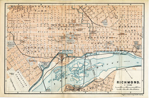 1899 Richmond, Virginia, United States, Town Plan, Antique Baedeker Map, Print