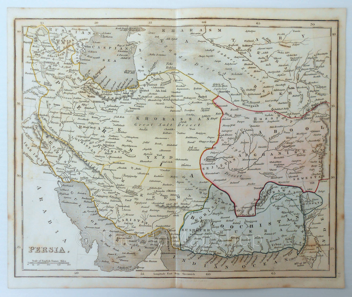 c.1840 Persia, Iran, Antique Map, Print by John Dower, Hand Colored ...